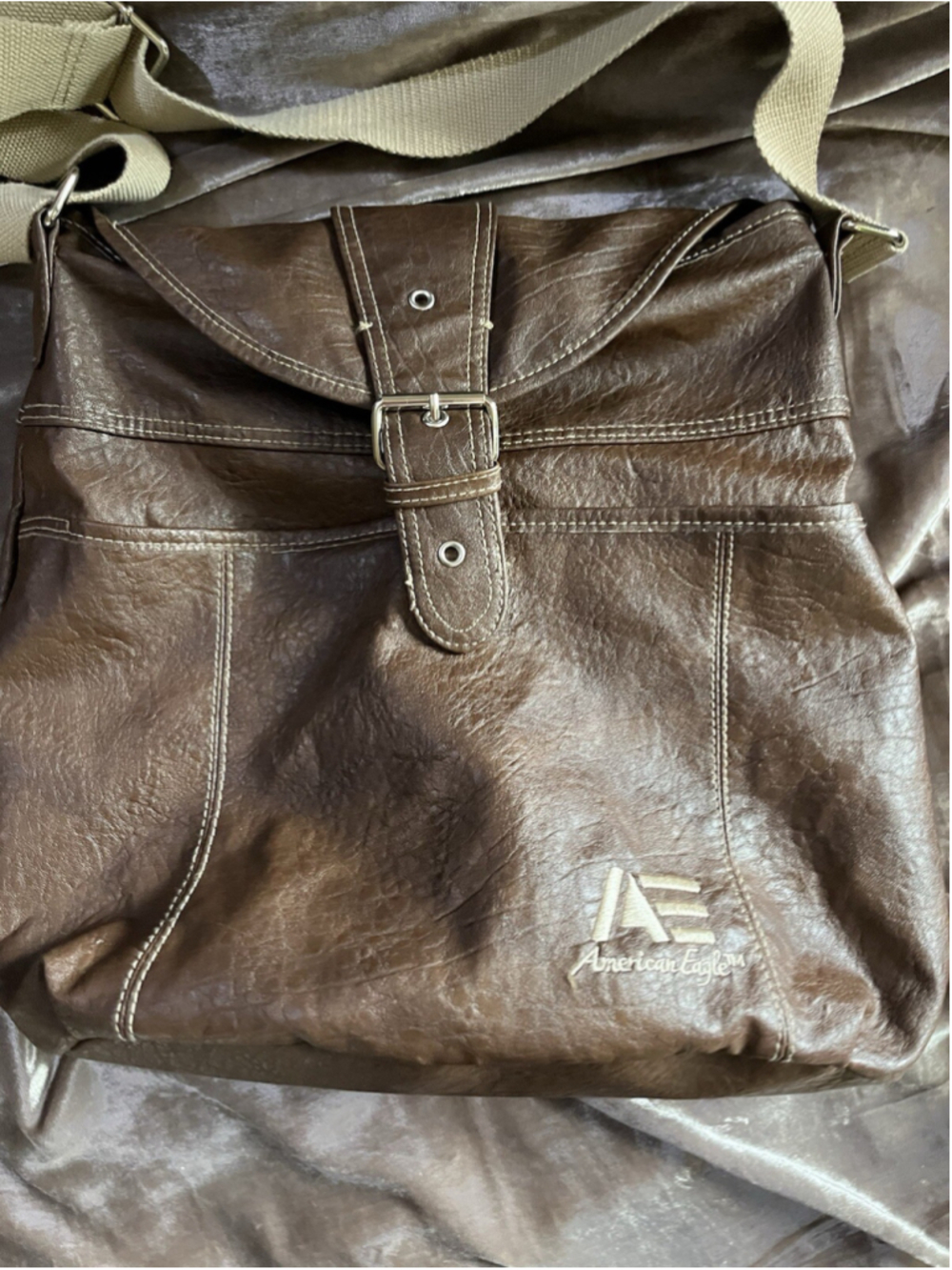 American Eagle canvas /LEATHER TYPE backpack/PURSE brown SEE PICTURES